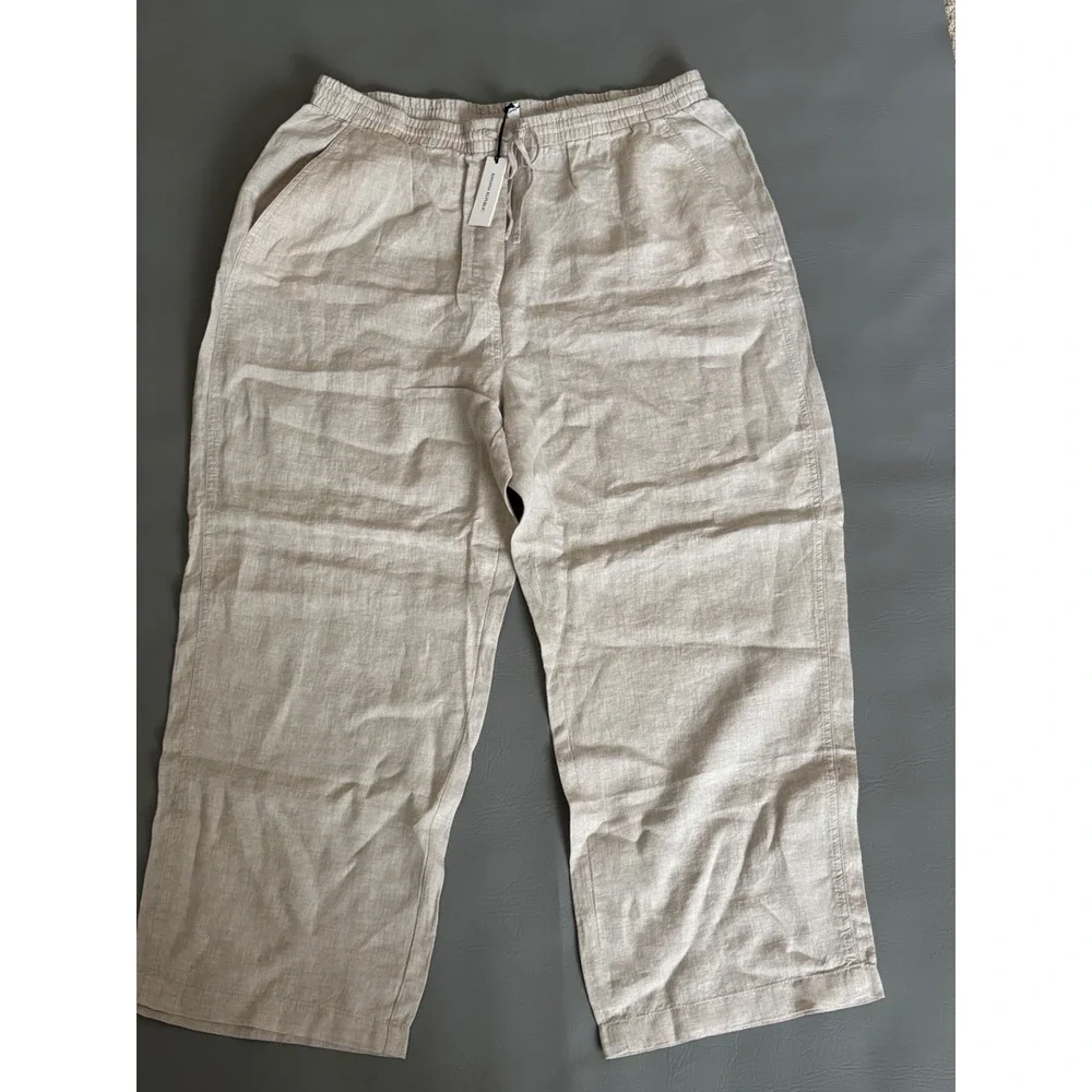 Banana Republic Women's Beige Linen Pull On Ankle Pants Leg Size XL 713472